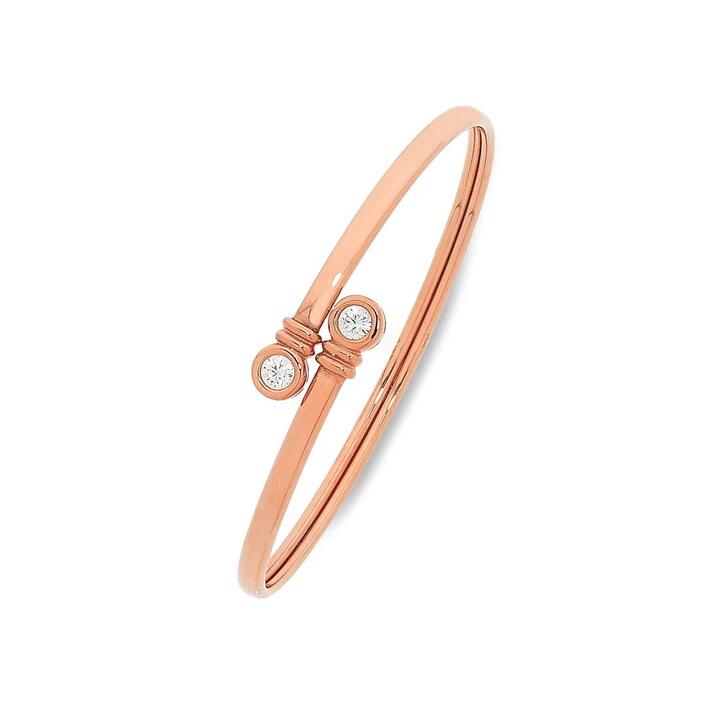 Image of Jewelry. Productname: 9kt Rose Gold Bonded Bangle With Cubic Zirconia Bezel Set Ends in colour by brand - Bevilles
