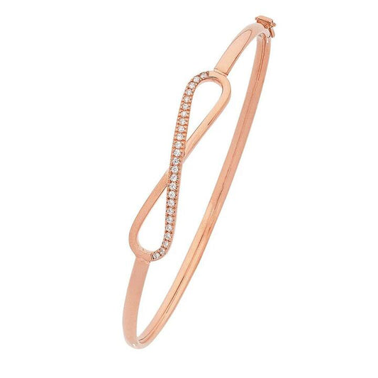 Image of Jewelry. Productname: 9kt Rose Gold Silver Infused Infinity Bangle with Cubic Zirconia in Gold colour by brand - Bevilles
