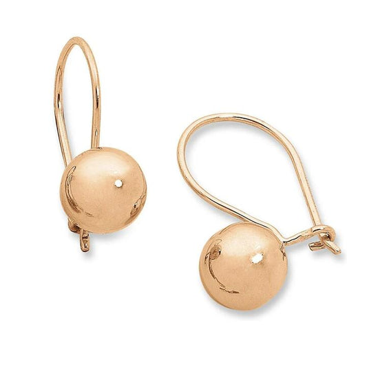 Image of Earrings. Productname: 9kt Rose Gold Silver Infused 9.5mm Euro Ball Earrings in Gold colour by brand - Bevilles