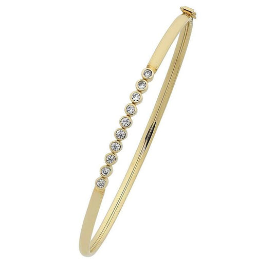 Image of Jewelry. Productname: Cubic Zirconia Oval Hinge Bangle in 9kt Yellow Gold Silver Filled in Gold colour by brand - Bevilles