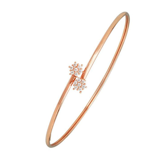 Image of Jewelry. Productname: Cubic Zirconia Double Flower Bangle in 9kt Rose Gold Bonded in colour by brand - Bevilles