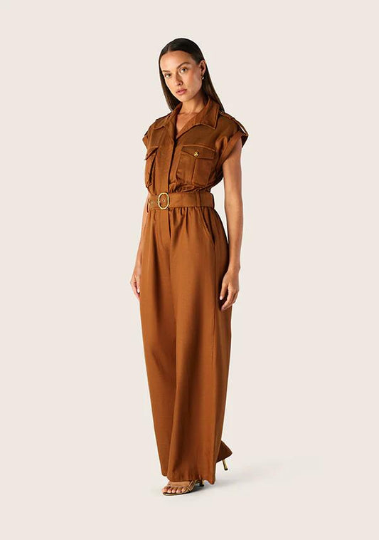 Image of a model wearing Outerwear. Productname: Rita Jumpsuit in Chocolate colour by brand - MOS The Label