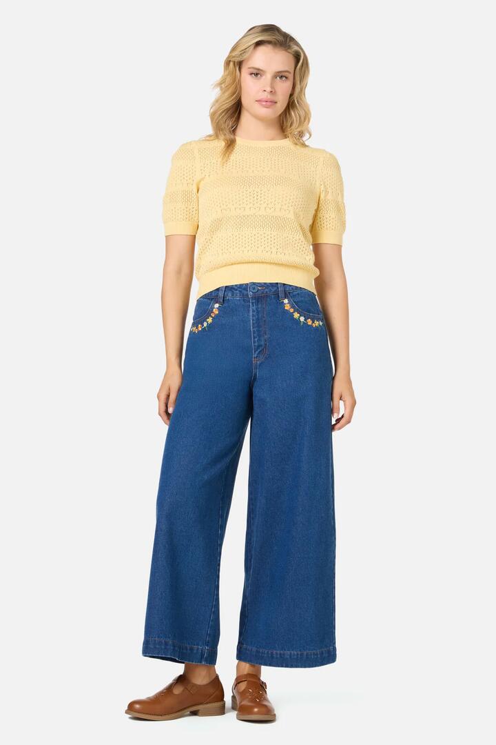 Image of Jeans. Productname: Cat Embroidered Denim Jean in Blue Denim colour by brand - Princess Highway