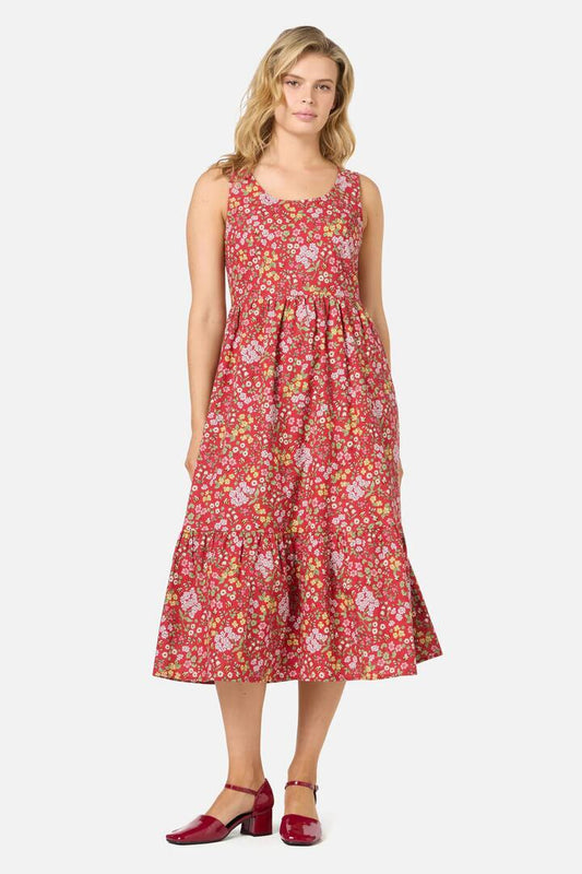 Image of a model wearing Dress. Productname: Libby Bee Ditsy Midi Dress in Red colour by brand - Princess Highway