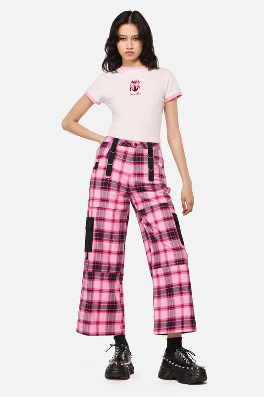 Image of a model wearing Pants. Productname: Rococo Life Tartan Cargo Pants in Pink colour by brand - Dangerfield