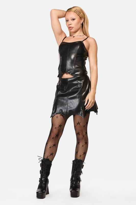 Image of a model wearing Skirts. Productname: Trickz PU Punk Skort in Black colour by brand - Black Friday