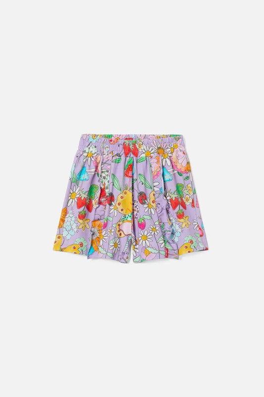 Image of a model wearing Shorts. Productname: Fairies Kids Frill Shorts in Lilac colour by brand - Princess Highway Kids