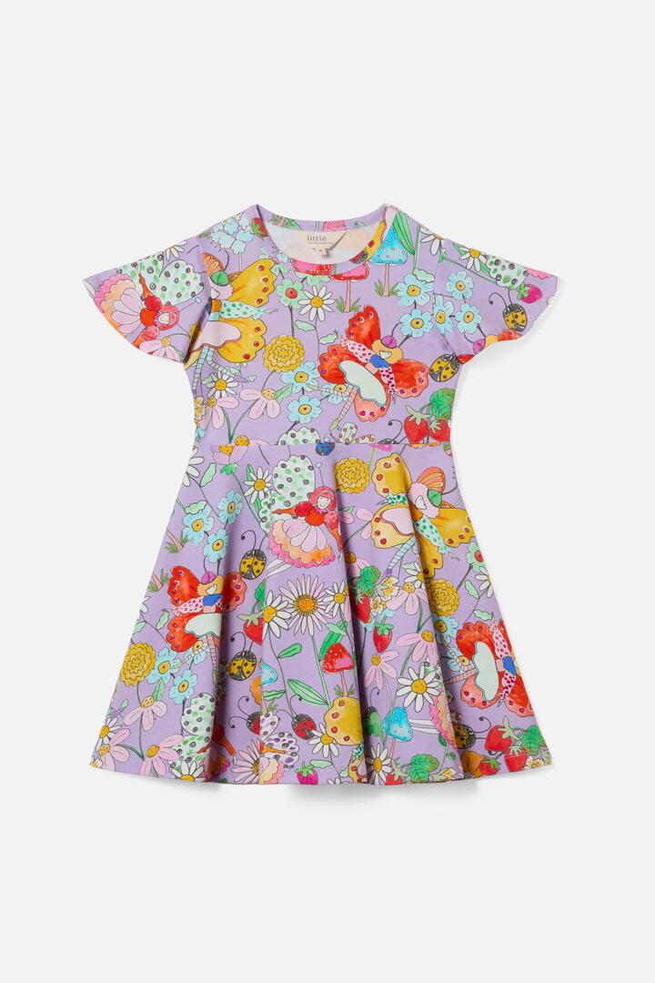 Image of a model wearing Dress. Productname: Fairies Kids Flutter Dress in Lilac colour by brand - Princess Highway Kids