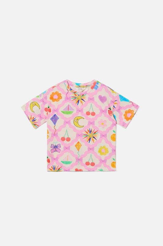 Image of a model wearing Tops. Productname: Collections Kids Ss Tee in Pink colour by brand - Princess Highway Kids