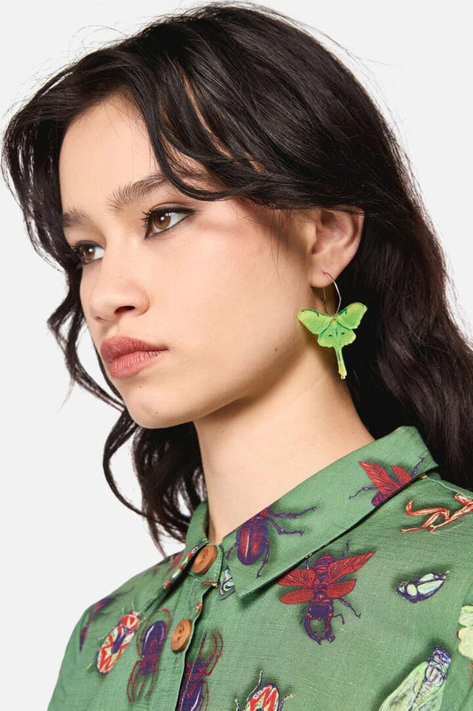 Image of Earrings. Productname: Moth Earrings in Green colour by brand - Dangerfield