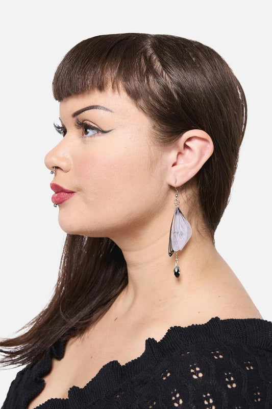 Image of Earrings. Productname: Moth Wing Drop Earrings in Silver colour by brand - Dangerfield