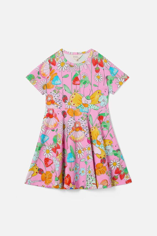 Image of a model wearing Dress. Productname: Fairies Kids Skater Dress in Pink colour by brand - Princess Highway Kids