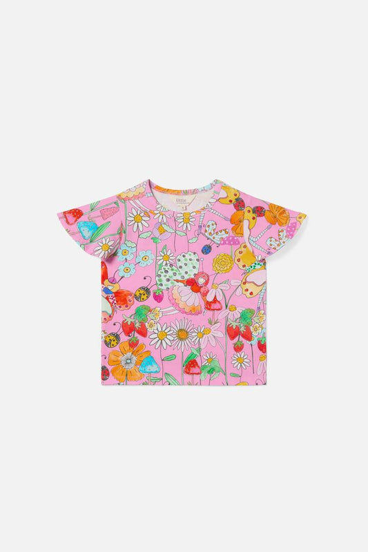 Image of a model wearing Tops. Productname: Fairies Kids Flutter Tee in Pink colour by brand - Princess Highway Kids