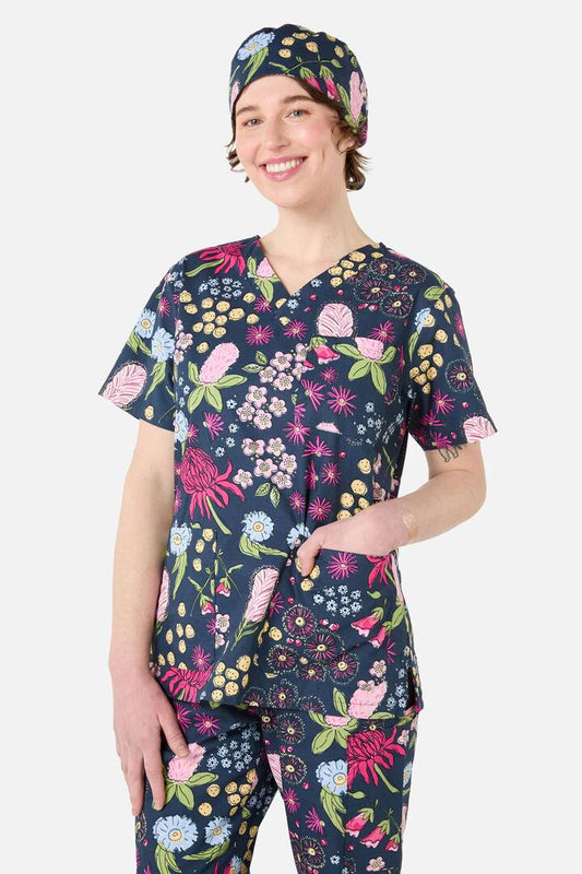 Image of Hats. Productname: Native Bouquet Scrub Hat in Navy colour by brand - Scrubs With Love