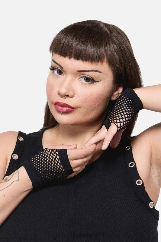 Image of Accessories. Productname: Fishnet Fingerless Glove in Black colour by brand - Dangerfield
