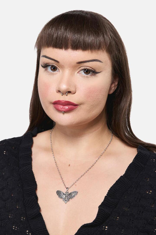 Image of Necklaces. Productname: All Hallows Eve Moth Necklace in Silver colour by brand - Dangerfield