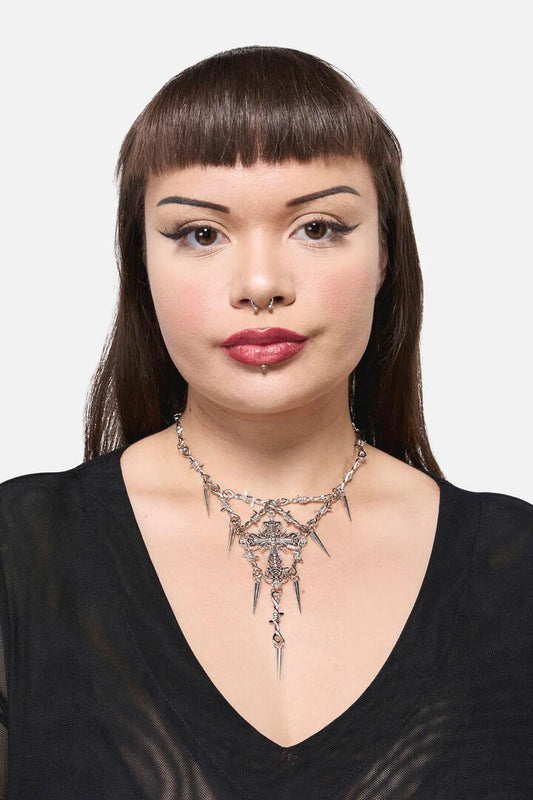 Image of Necklaces. Productname: Spike Cross Barb Necklace in Silver colour by brand - Black Friday
