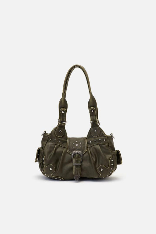 Image of Bags. Productname: Olive Vintage Buckle & Stud Bag in Olive colour by brand - Black Friday