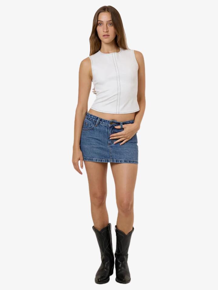 Image of a model wearing Tops. Productname: Thrills Karma Tank in WHITE colour by brand - Thrills