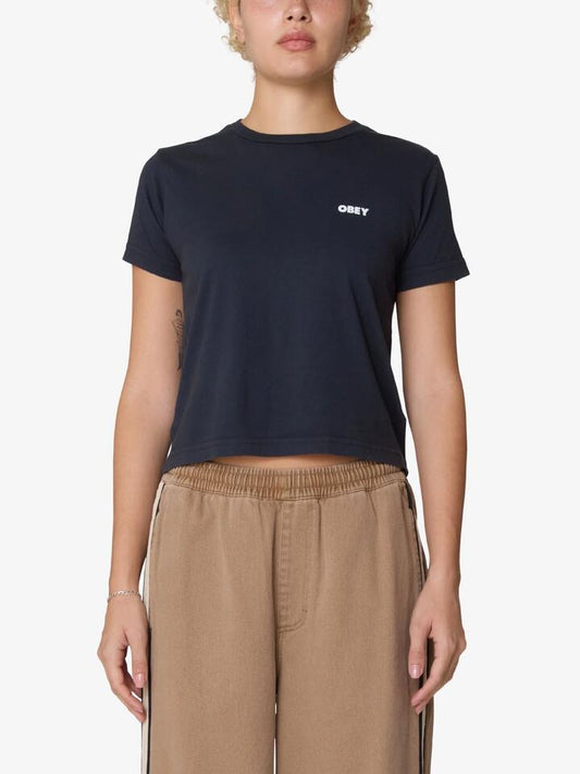 Image of a model wearing Tops. Productname: Obey Visual Studios Tee in Black colour by brand - Obey