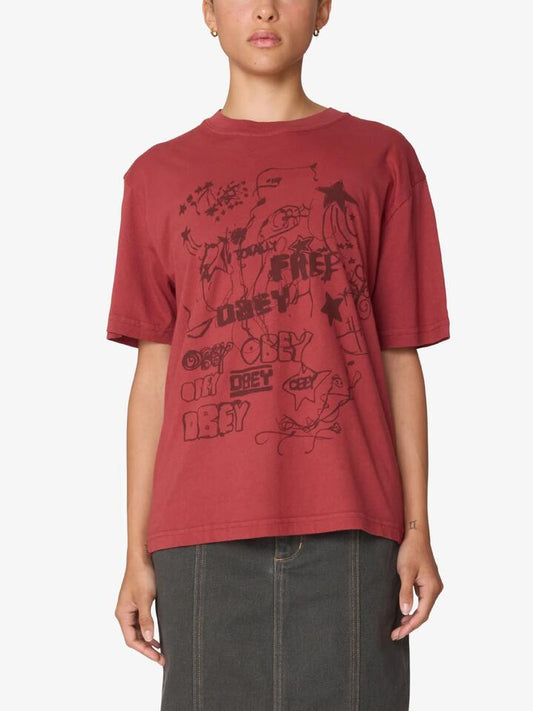 Image of T-Shirts. Productname: Obey Firework Type Tee in Red Ochre colour by brand - Obey