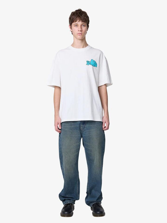 Image of a model wearing Tops. Productname: Deus Snoozin Tee in Vintage White colour by brand - Deus