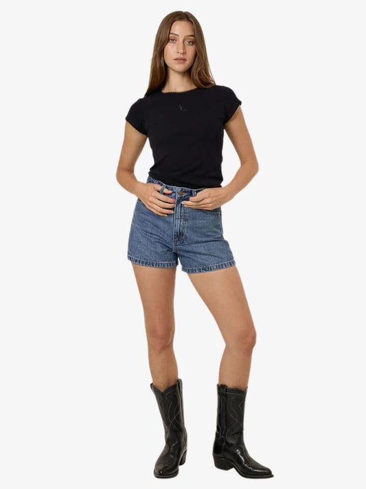 Image of a model wearing Shorts. Productname: Thrills Erica Short in STONED BLUES colour by brand - Thrills
