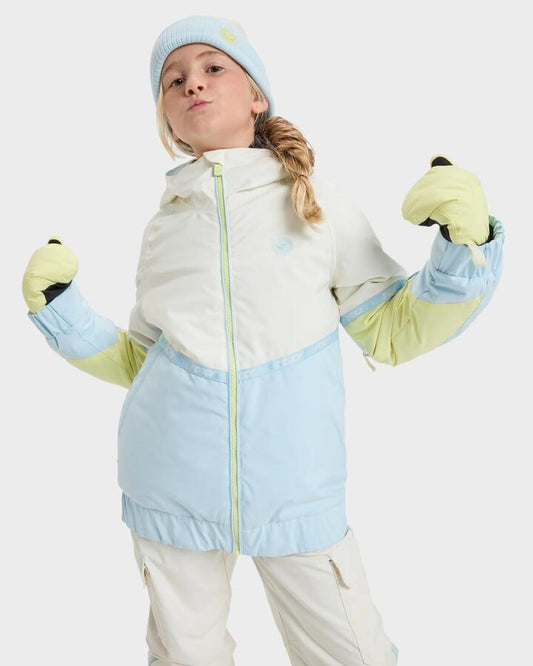 Image of a model wearing Outerwear. Productname: Roxy Girls 8-16 Hekla Ice Snow Jacket Whisper White - in Whisper White colour by brand - Roxy