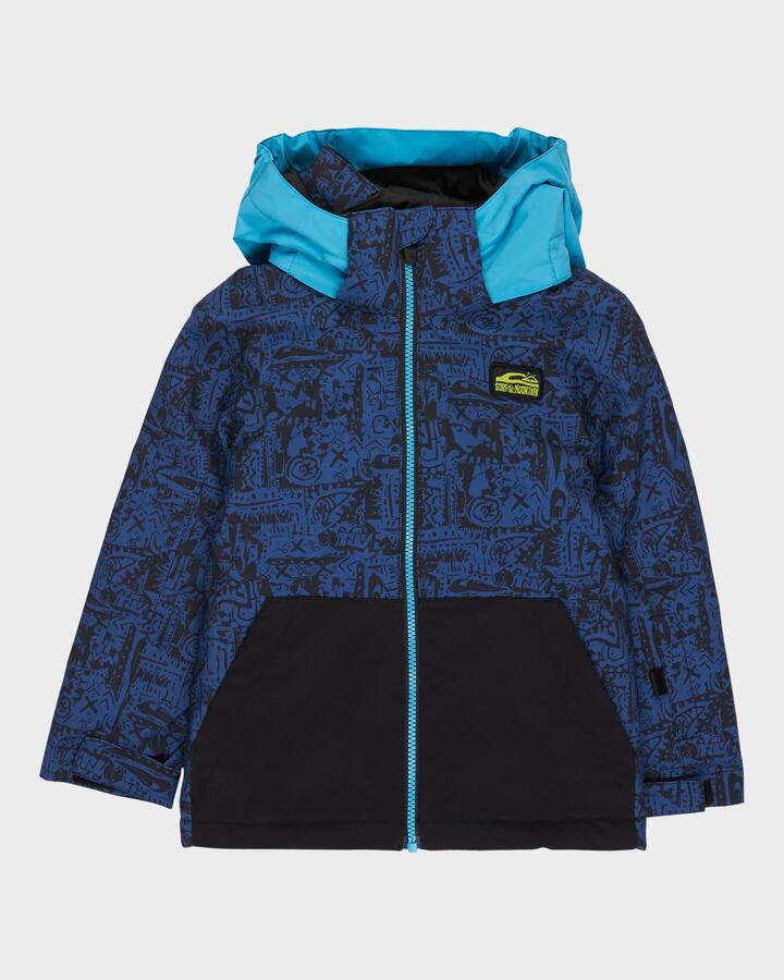 Image of a model wearing Outerwear. Productname: Quiksilver Boys 2-7 Little Mission Snow Jacket Rock And Roll True Black - in Rock And Roll True Black colour by brand - Quiksilver