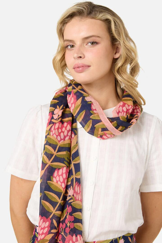 Image of Accessories. Productname: Protea Cotton Scarf in Navy colour by brand - Princess Highway