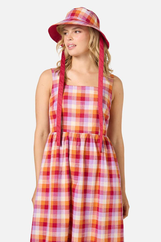Image of Hats. Productname: Cassie Check Reversible Hat in Red colour by brand - Princess Highway