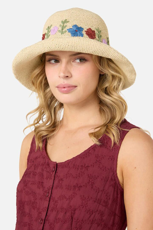 Image of Hats. Productname: Floral Embroidered Sun Hat in Natural colour by brand - Princess Highway
