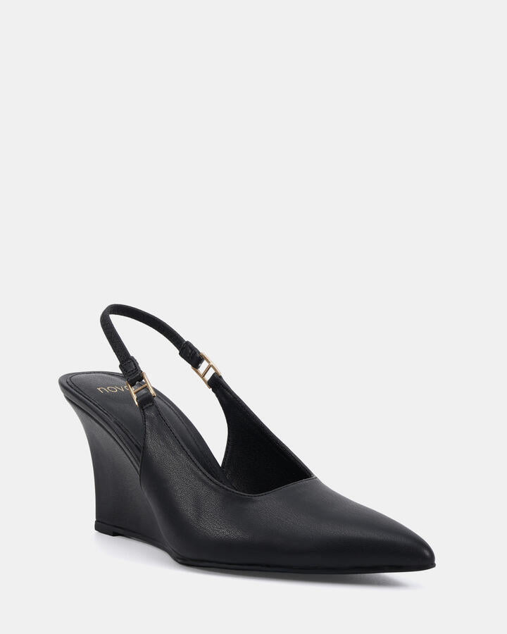 Image of Sandals. Product name - Whitlee Black Wedge Sandals in Black colour by brand - Novo