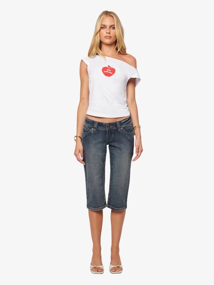 Image of a model wearing Tops. Productname: Abrand Little Miss Tee in White colour by brand - Abrand