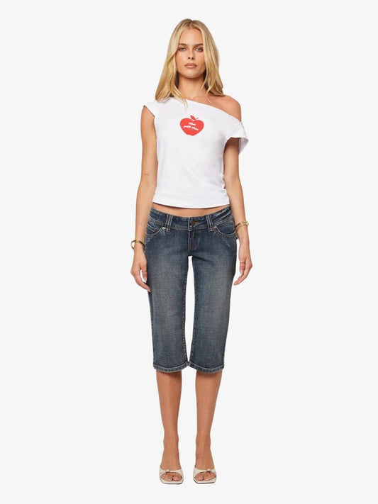 Image of a model wearing Tops. Productname: Abrand Little Miss Tee in White colour by brand - Abrand
