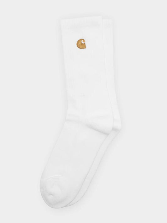 Image of Socks. Productname: Carhartt Wip One Pair of Chase Socks ONE SIZE White/Gold in White/Gold colour by brand - Carhartt Wip