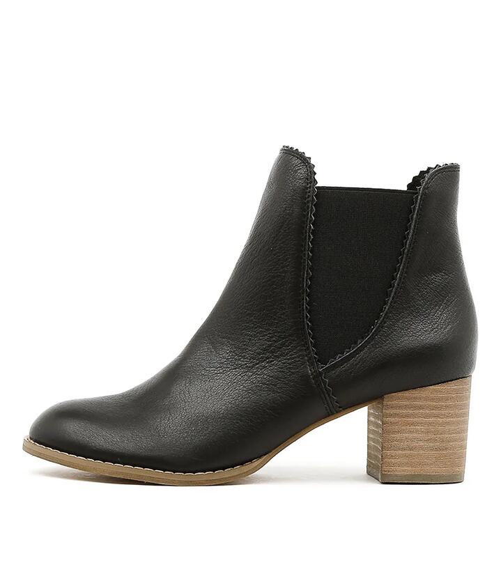 Image of Boots. Productname: Belle Black Leather Ankle Boots in Black colour by brand - MIDAS