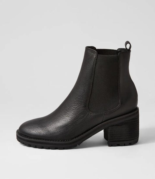Image of Boots. Productname: Biscoti Black Leather Chelsea Boots in BLACK-BLACK HEEL colour by brand - MOLLINI
