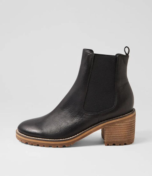 Image of Boots. Productname: Biscoti Black Natural Heel Leather Ankle Boots in BLACK-NATURAL HEEL colour by brand - MOLLINI