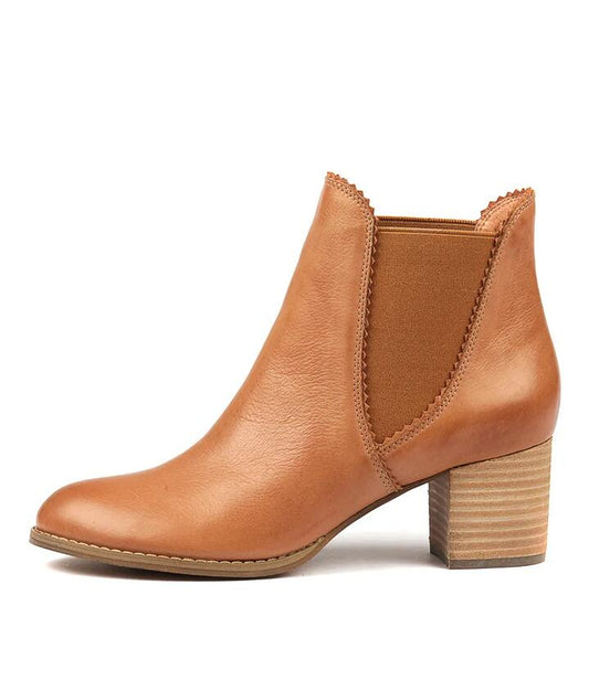 Image of Boots. Productname: Belle Dark Tan Leather Ankle Boots in DK TAN colour by brand - MIDAS