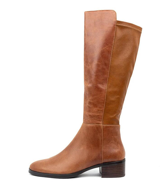 Image of Boots. Productname: Tataley Cognac Leather Knee High Boots in COGNAC colour by brand - MIDAS