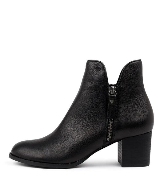 Image of Boots. Productname: Shaine Black Leather Ankle Boots in BLACK-BLACK HEEL colour by brand - MIDAS
