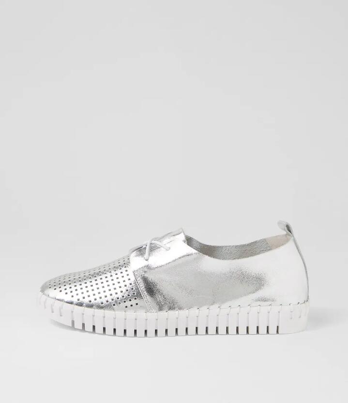 Image of Sneakers. Productname: Husto Silver Leather Sneakers in SILVER colour by brand - MIDAS