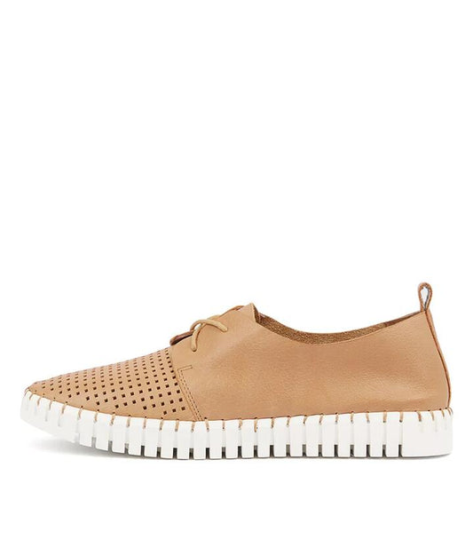 Image of Sneakers. Productname: Husto Tan Leather Sneakers in TAN colour by brand - MIDAS