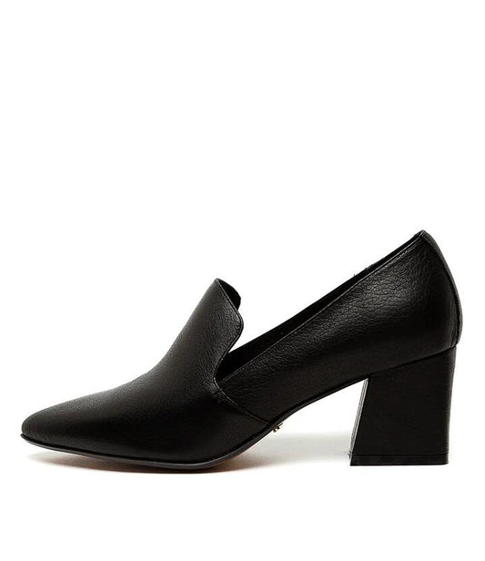 Image of Heels. Productname: Mimics Black Leather Heels in BLACK colour by brand - MIDAS