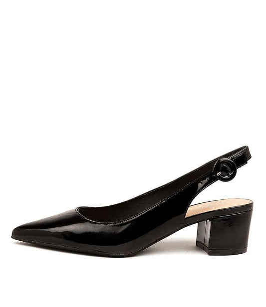 Image of Heels. Productname: Amali Black Patent Leather Pump Heels in BLACK colour by brand - MIDAS