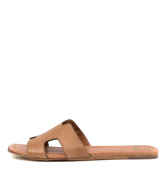 Image of Slippers. Productname: Leamon Tan Leather Slides in TAN colour by brand - MOLLINI