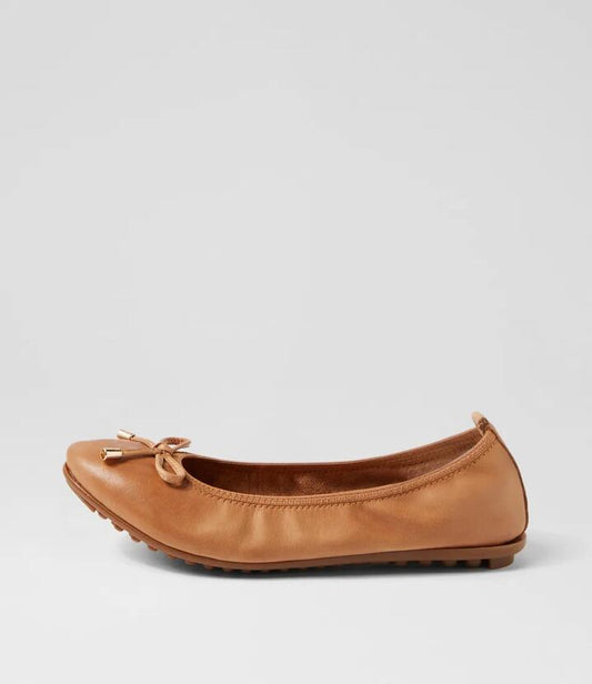Image of Shoes. Productname: Berlin Tan Leather Ballet Flats in Tan colour by brand - MIDAS