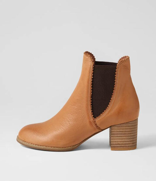 Image of Boots. Productname: Belle Dark Tan Choc Leather Elastic Chelsea Boots in Dk Tan-Choc colour by brand - MIDAS