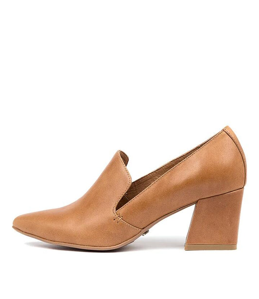 Image of Heels. Productname: Mimics Tan Leather Heels in TAN colour by brand - MIDAS